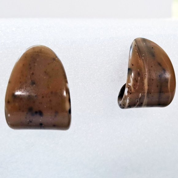 Vintage Brown Marbled Swirl Lucite Hoop Earrings Chunky Wide Half Hoop - Picture 2 of 6